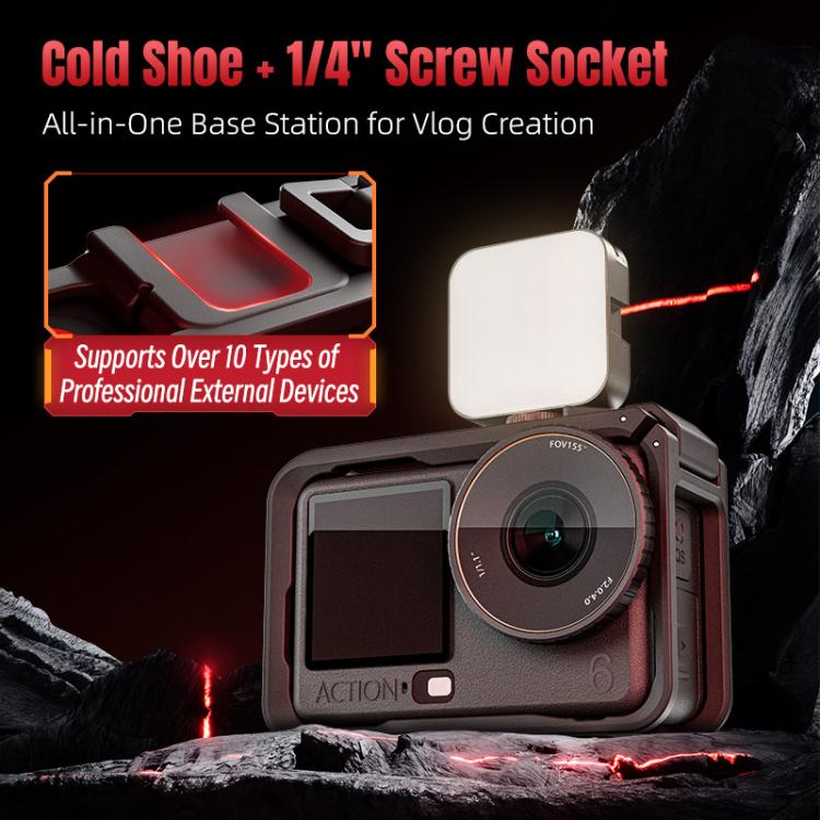 For DJI Osmo Action 6 STARTRC Plastic Cage Vertical-Horizontal Expansion Adapter Frame with Cold Shoe, For DJI Osmo Action 6 Plastic Cage