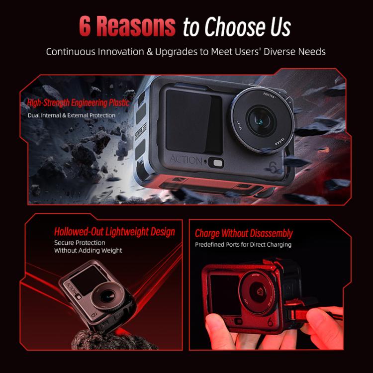 For DJI Osmo Action 6 STARTRC Plastic Cage Vertical-Horizontal Expansion Adapter Frame with Cold Shoe, For DJI Osmo Action 6 Plastic Cage