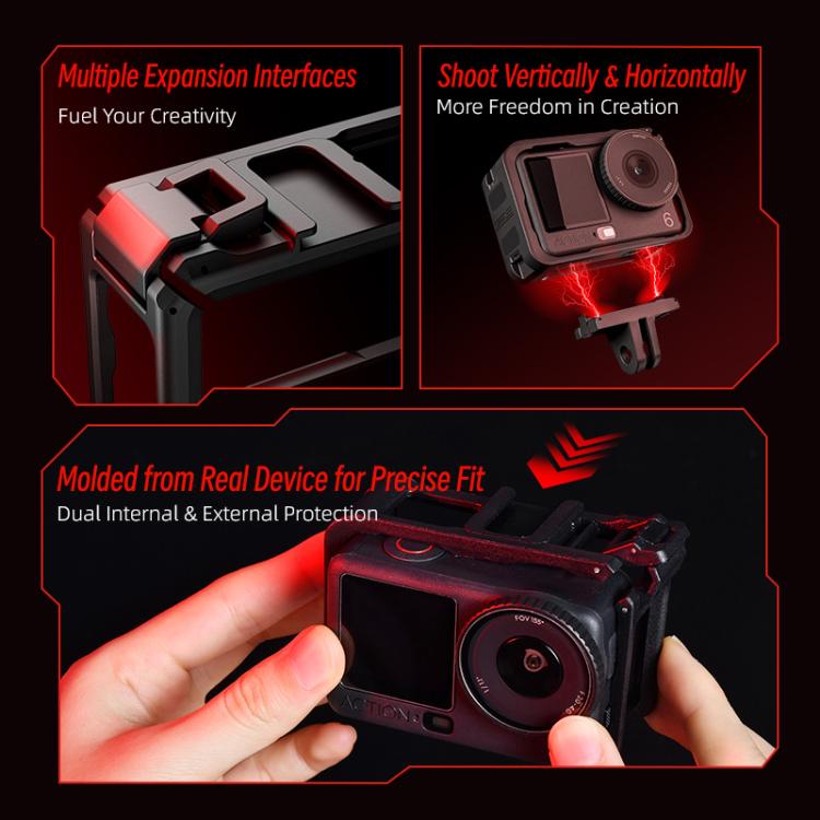 For DJI Osmo Action 6 STARTRC Plastic Cage Vertical-Horizontal Expansion Adapter Frame with Cold Shoe, For DJI Osmo Action 6 Plastic Cage