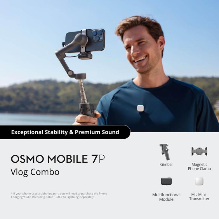 Original Osmo Mobile 7P Vlog Combo With Mic Mini Transmitter, Mobile 7P Vlog Combo White, Mobile 7P Vlog Combo  Black